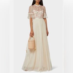 Needle & Thread Elsie Tulle Maxi Dress Champagne Ivory